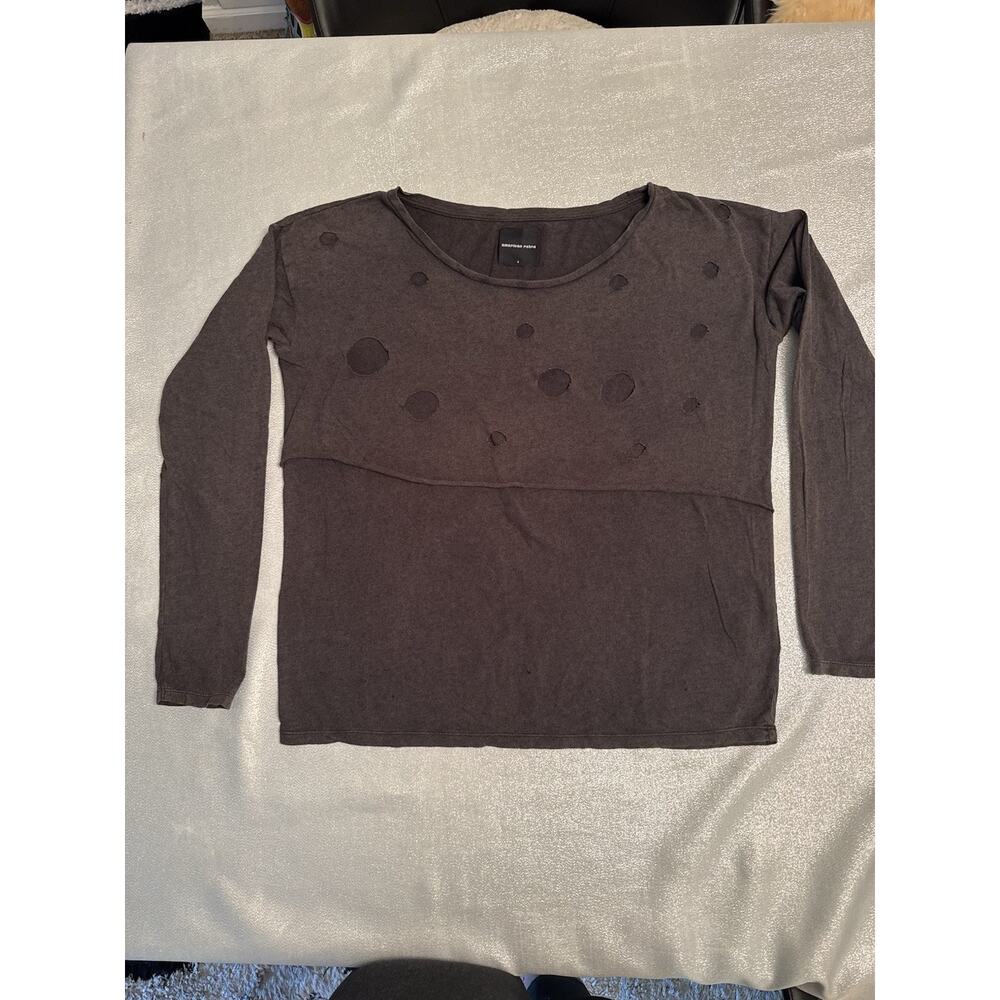American Retro Grunge Long Sleeve Shirt Cut Outs Brown Gray US Medium/Large Boxy